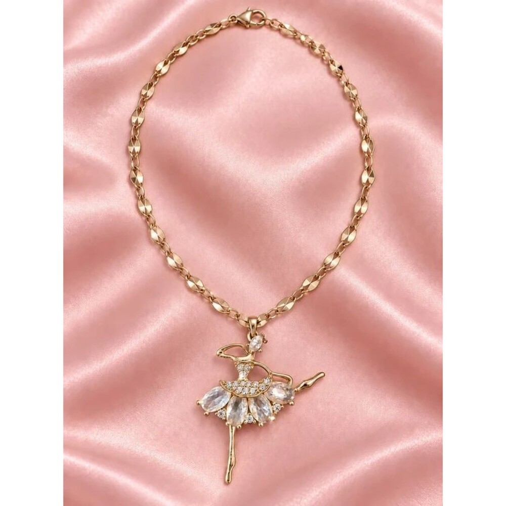 Gold plated, ballerina charm with necklace